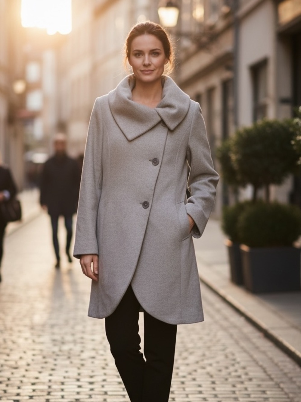 Women's T Tahari Gray Wool Blend Pea Coat M